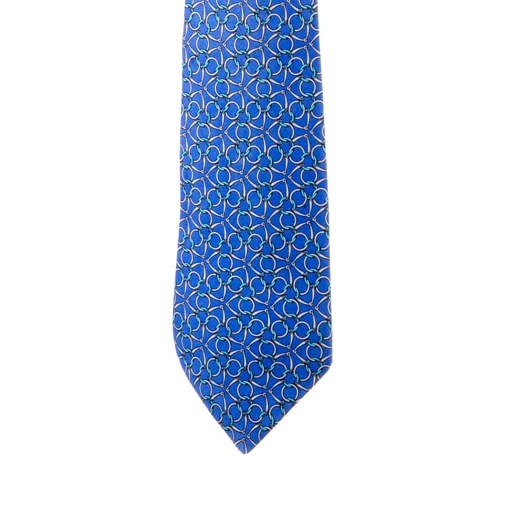 Herms Blue Multicolor Logo Printed Pattern Tie - image 1